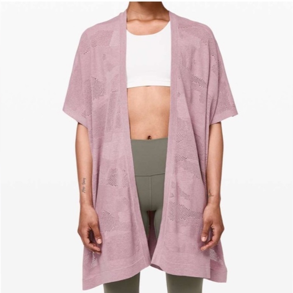 LULULEMON Find Your Light Shawl Wrap Mauve Pink Cotton and Silk Blend Sweater
